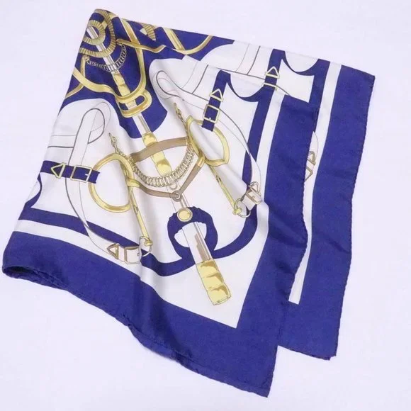 Auth HERMES Carre 90 Sellier Eperon d'Or Scarf Blue/White/Multicolor - Picture 11 of 12